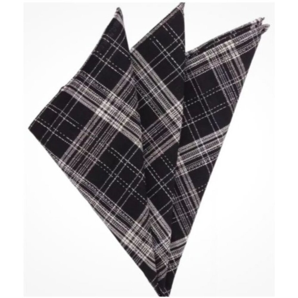 NEW 1670 Mens Black/White Striped Pocket Square Handkerchief 100%‎ Cotton